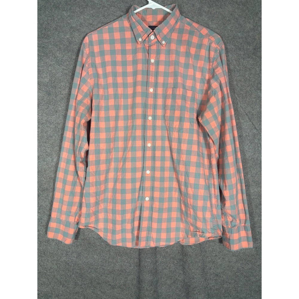 J.Crew Mens Gingham Button Down Shirt Coral Blue Check Cotton 24182 Size M